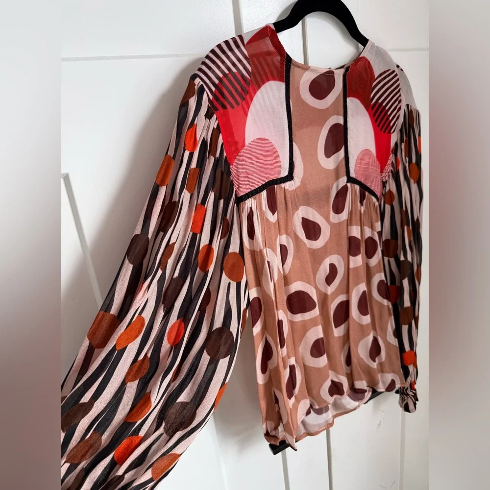 Anthropologie Bl-nk London Miranda Peasant Blouse in abstract print. Xxs. - Picture 4 of 7